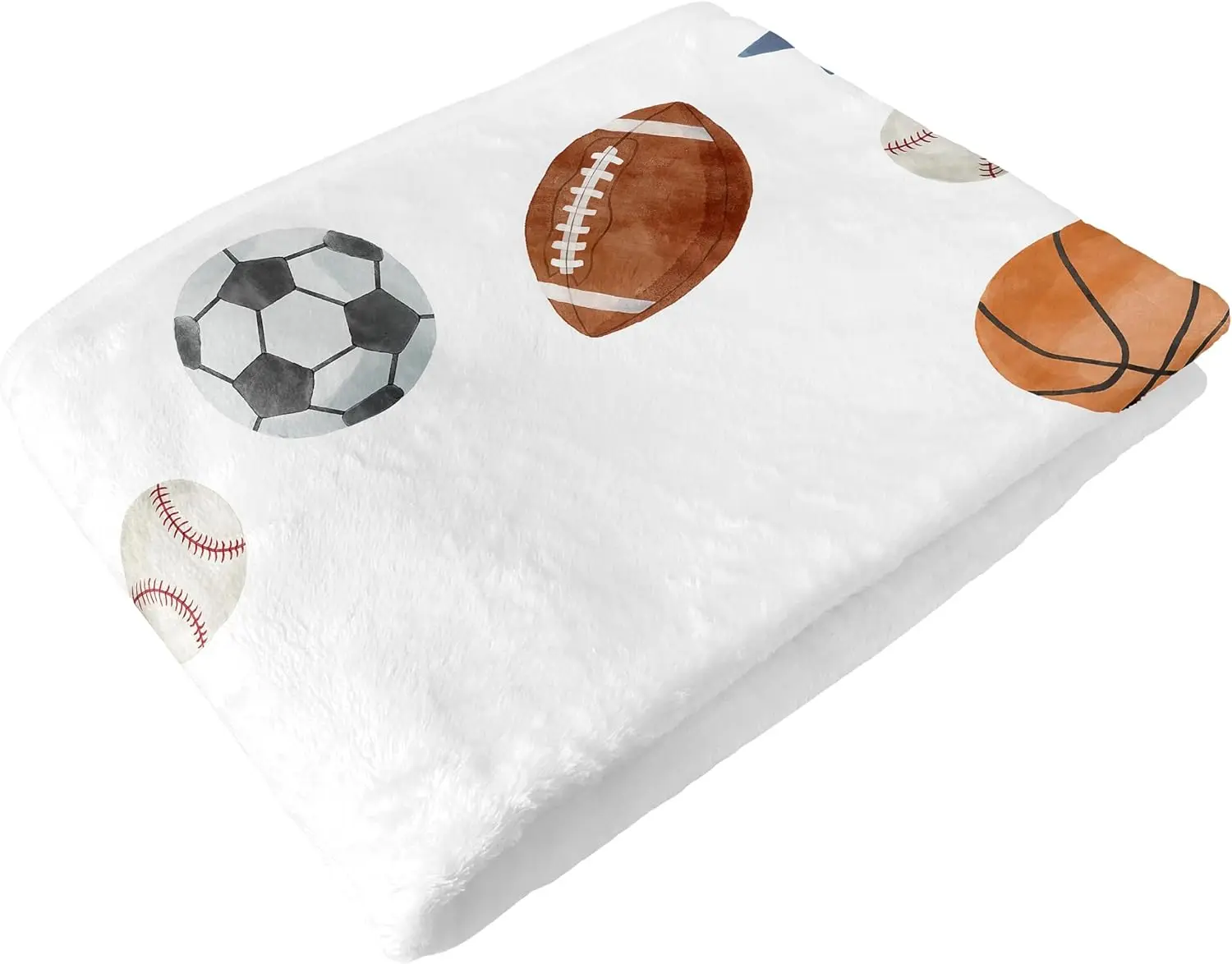 بطانية مراحل نمو الطفل من فيكاما بتصميم رياضي - كرة قدم ورجبي وبيسبول وكرة سلة بنمط الألوان المائية القديمة ونجوم زرقاء