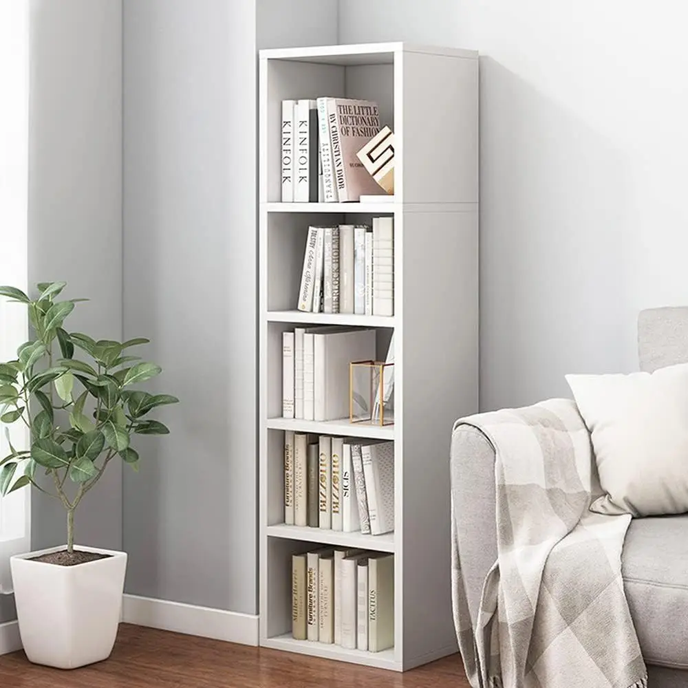

IOTXY Small Narrow Bookcase - 47 Inches Tall Gap reestanding Storage Cabinet, 5 Lattices Open Shelves Tower Rack, Cubes Bookshel