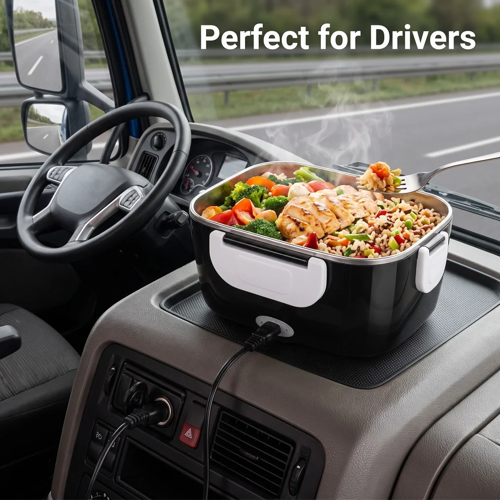 2 in 1 Electric Heated Lunch Box 110V Household 12V Car Heating Food Container Black White 304 Stainless Steel Inner Tank With Insulation Bag Thick Seal Ring Portable Food Warmer for Office Road Trip image 2