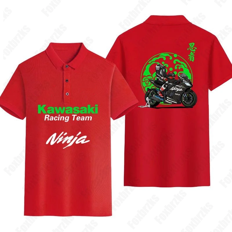 2024 Zomer Nieuwe Mannen Vrouwen Motorfietsen Kawasaki Poloshirt Locomotief Perifeer Bedrukt Korte Mouw Casual Top Team Top