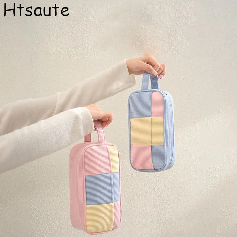 Cute Soft Cotton Quilted Makeup Bags Zipper Large Toiletry Bag Puffy Padded Cosmetic Organizer For Women