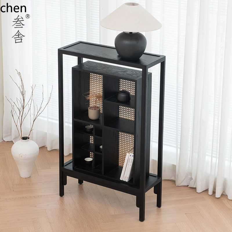 YFY  Red Oak Solid Wood Black Modern Simple Wabi Sabi Wind Duobao Tea Set Tea Shelf
