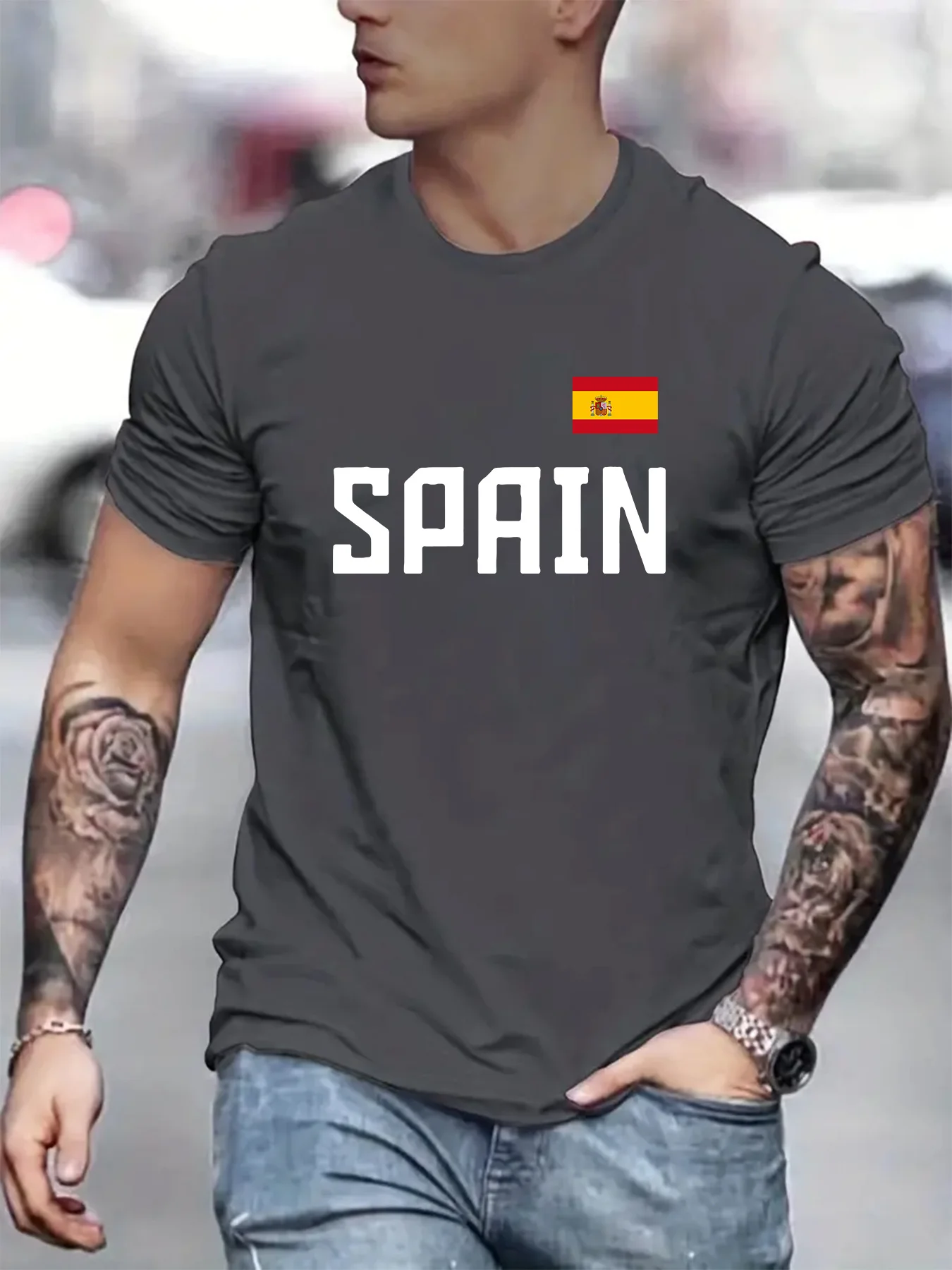 Spain Flag Printed Men's T-shirt Short Sleeved Casual Top Tee O Neck Sport Outdoor Pullover Streetwear Male Oversized Clothing image 6
