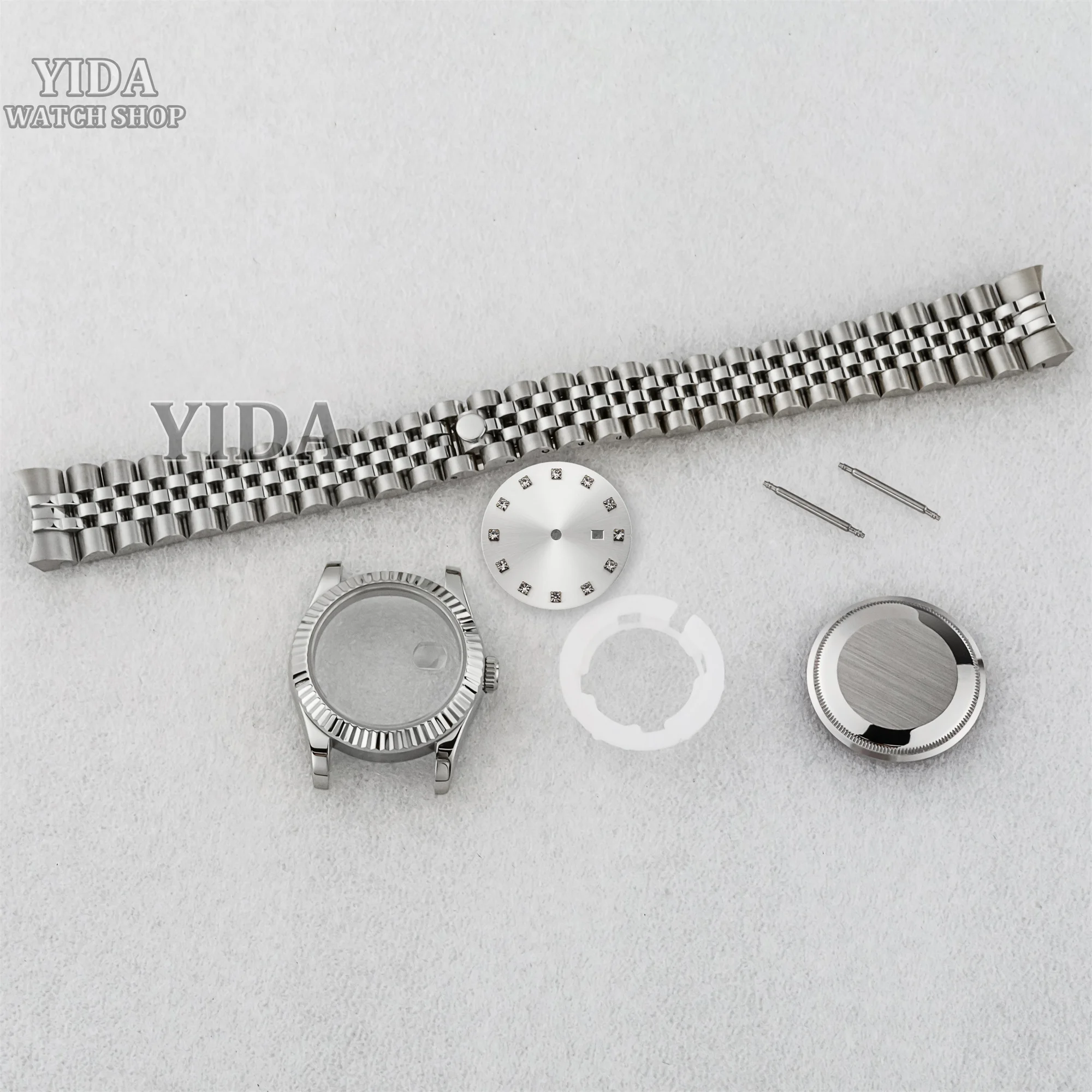 33 مللي متر ساعة حافظة 25 مللي متر الماس الهاتفي سوار فولاذي غير قابل للصدأ الياقوت الزجاج ل DATEJUST NH05 NH06 حركة تعديل ساعة اكسسوارات