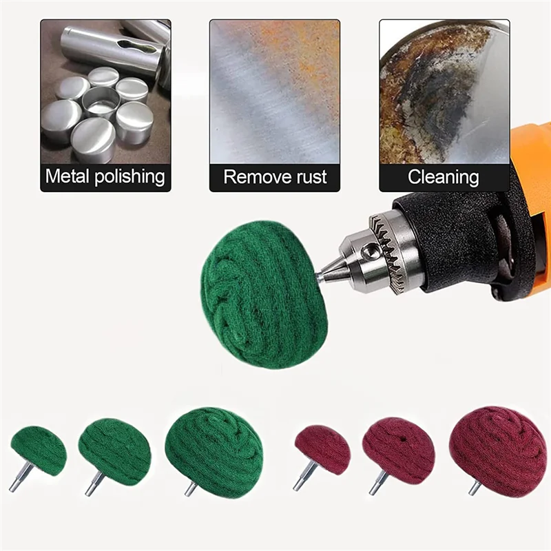 6PCS Dome Type Sanding Mop Polishing Pad, Nylon Fiber Polishing Wheel, 180 Grains Mixed with 320 Grains(Red+Green Mixed)