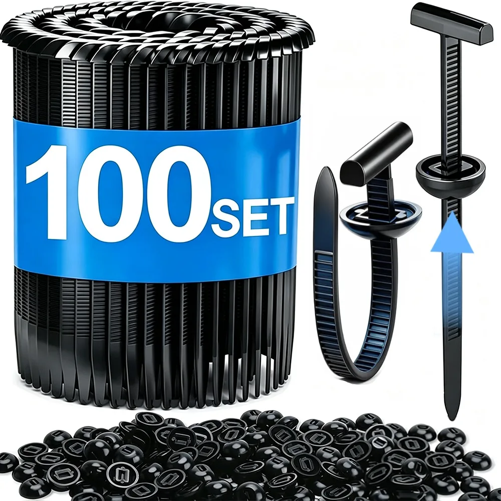 1-100Set Self-locking Nylon Universal Cable Tie Buckle Heavy Duty Zip Ties with Pin & Button Car Daily Repair Fastening Strap