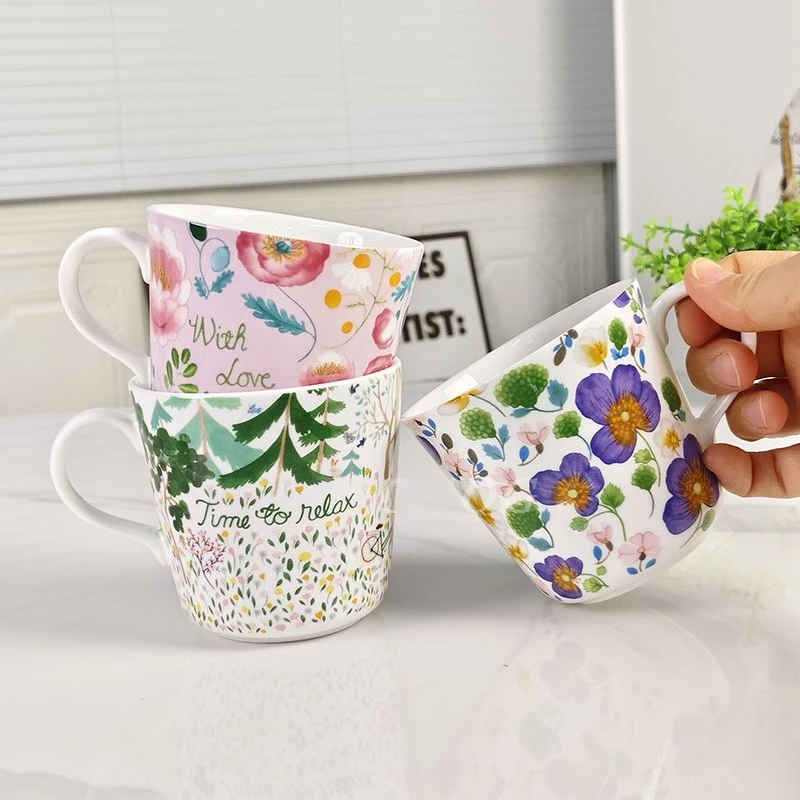 Fresh And Elegant Floral Bone China Mugs Creative Country-Style Ceramic Water Cups Household Coffee And Milk Cups
