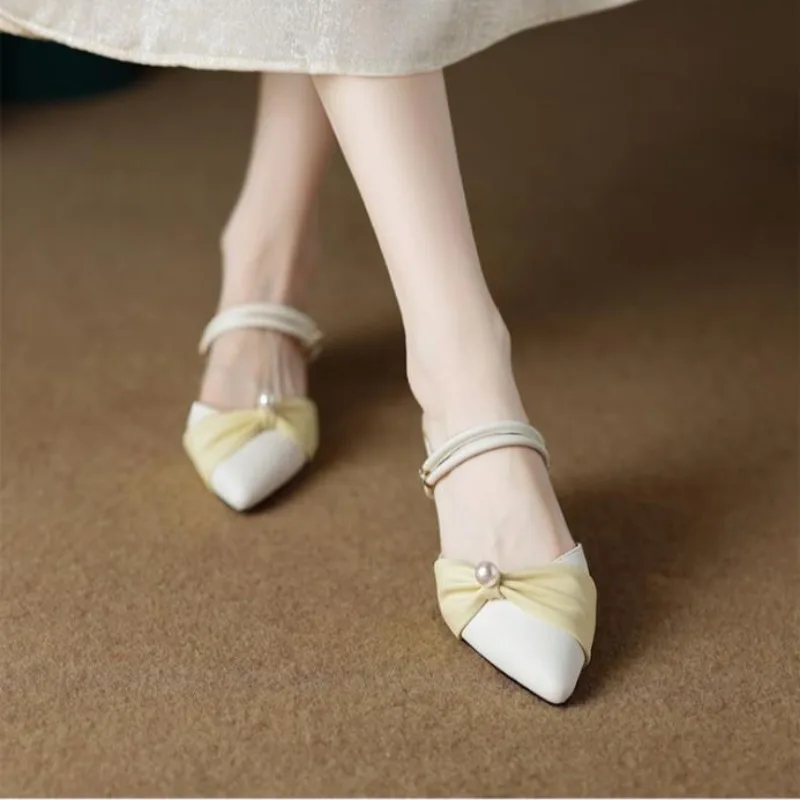 

​ Новые женские летние туфли-мюли 2026 года с острым носком на высоком каблуке, французский стиль Fairycore, два способа ношения, для улицы, модные ​