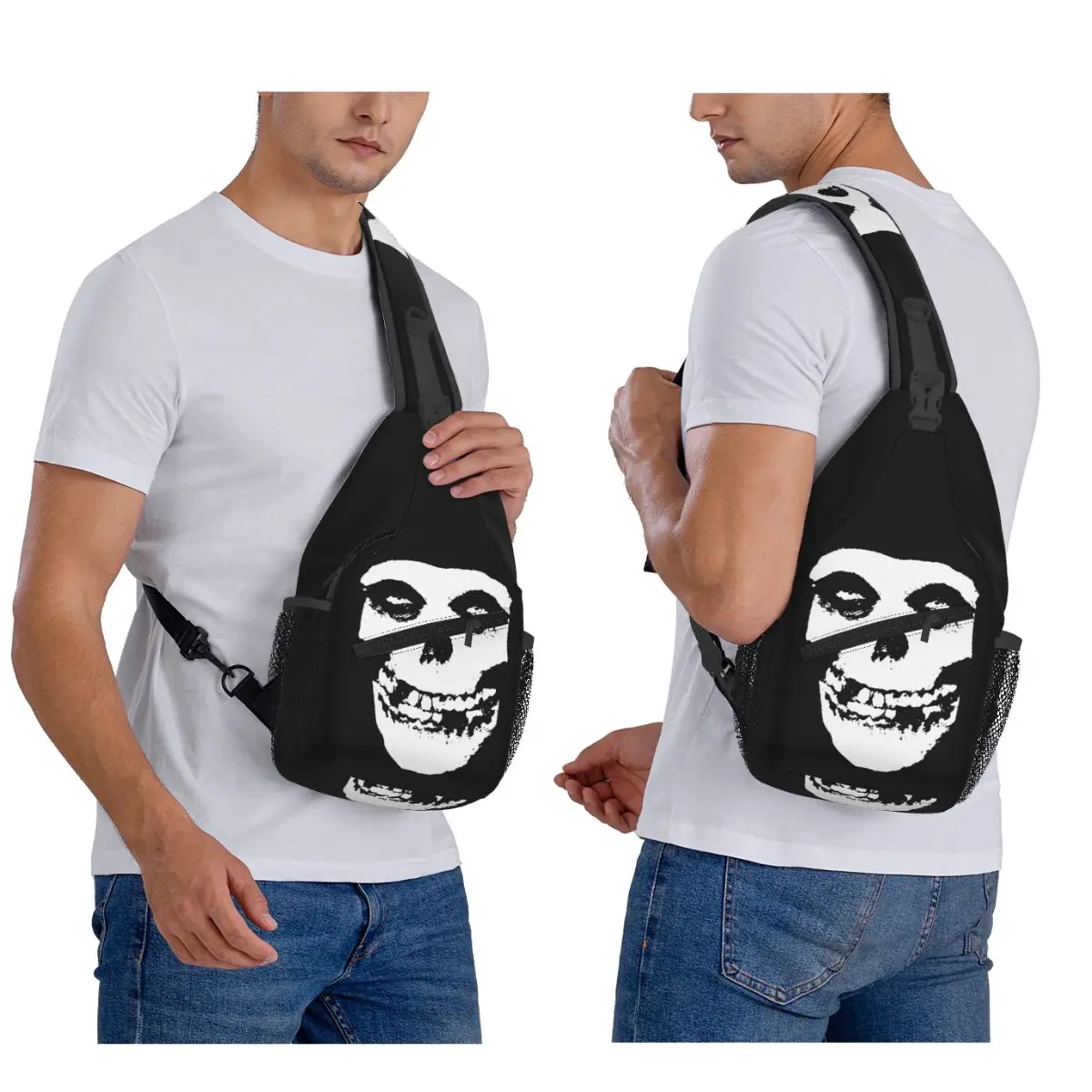 

Misfits Skull Chest Bag Men Sling Crossbody Backpack Chest Bag Travel Hiking Daypack Shoulder Bag