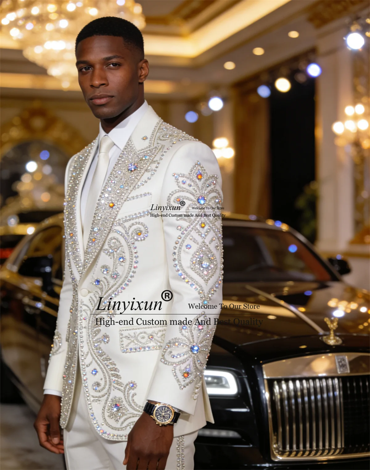 

Высококачественные мужские костюмы с драгоценными камнями и кристаллами и бриллиантами, остроконечные лацканы, смокинги для жениха, комплекты из 2 предметов, пиджак для выпускного вечера, индивидуальный тонкий костюм Homme