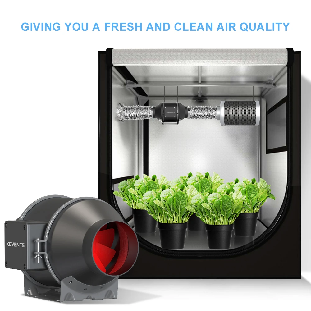 مروحة قناة مضمنة من KCvents محرك EC مقاس 4 بوصة مع تحكم في السرعة مناسبة لمروحة تهوية المائية والدفيئات الزراعية والمنازل