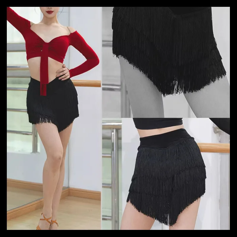 

Взрослая мини-юбка с кисточками для латинских танцев, облегающая бедра, новая с трусиками, танцевальный костюм, элитный костюм
