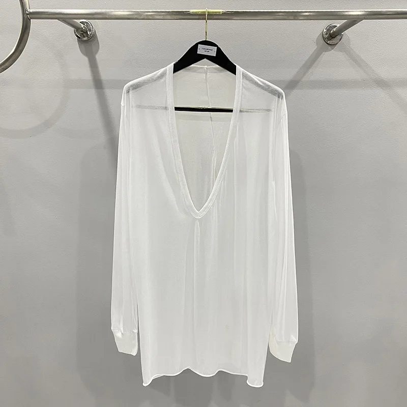 

High Street темный стиль вязаные однотонные футболки с длинными рукавами мужская повседневная рубашка мужская одежда женская одежда
