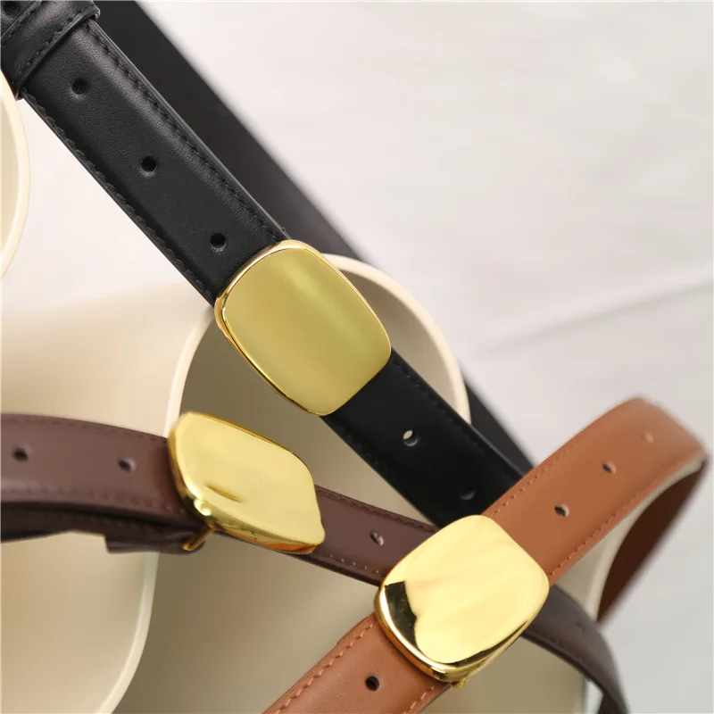 New stitched button full grain top layer cowhide belt women's commuter casual fashion all-in-one leather belt