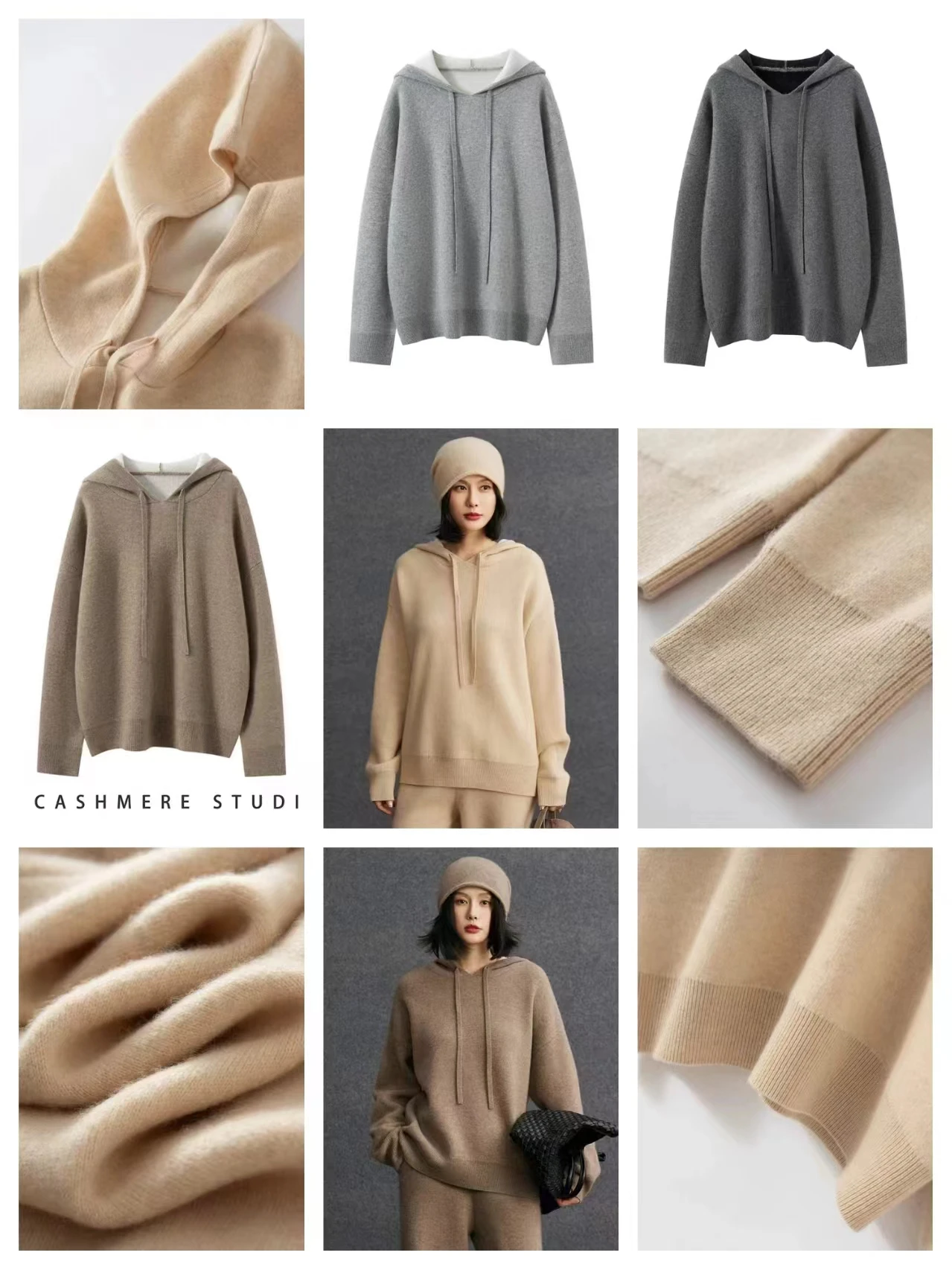 

2025 Women 100% Cashmere Pullover fashion Autumn Winter Air Layer Thick Hoodie drawstring hooded long-sleeved sweater soft warm
