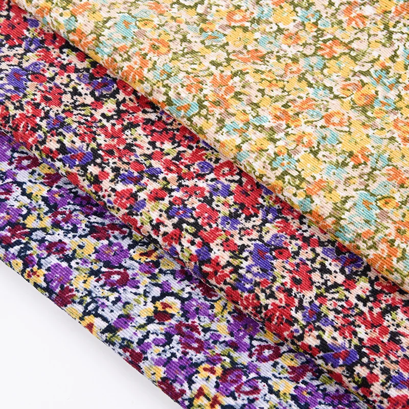 Polyester Corduroy Fabric for Women, Small Crushed Flower Dress Cloth, Printed Wick Velvet Fabric, Women's Skirt, DIY Handmade