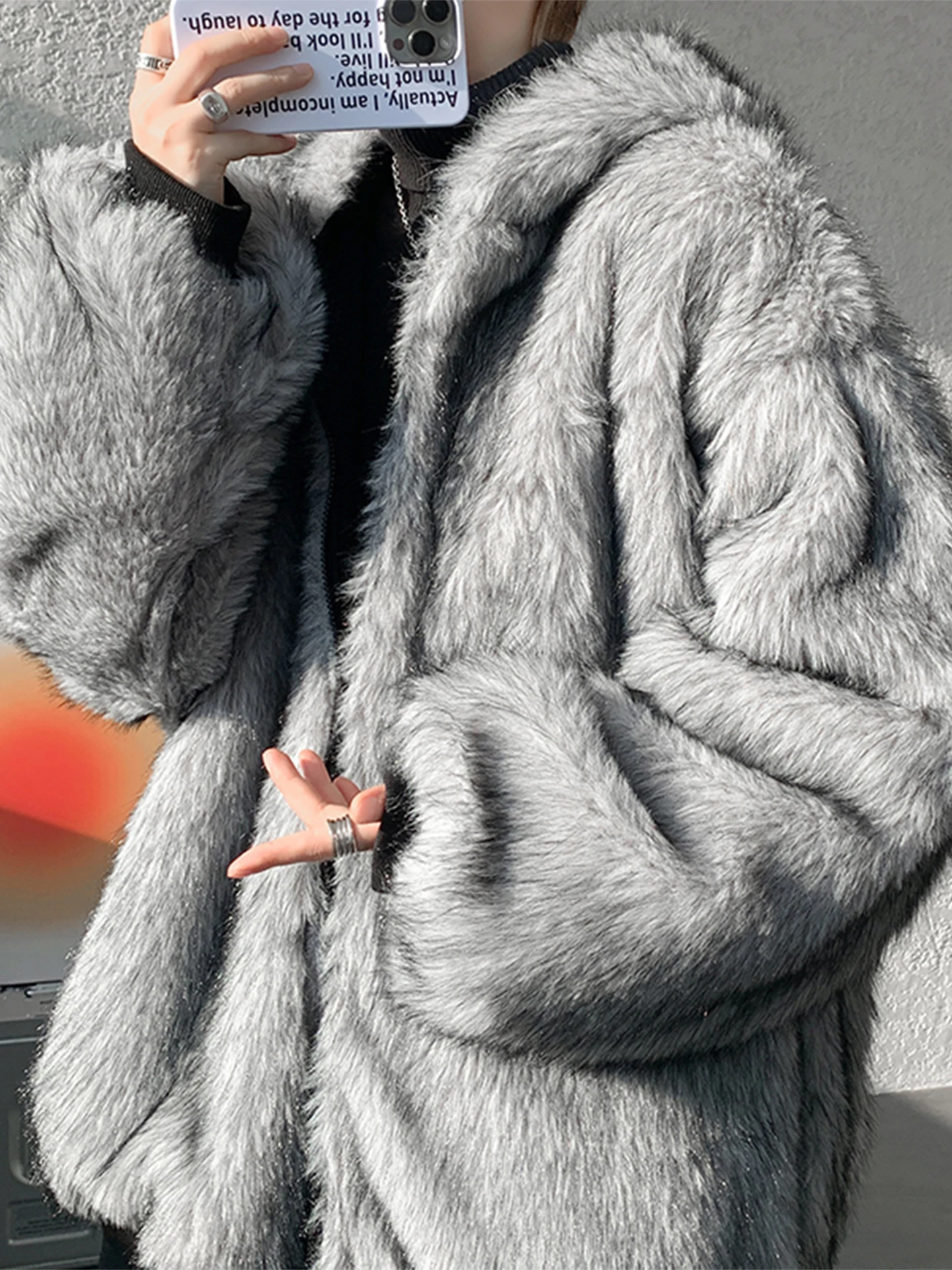 

Oversize Double-Sided Winter Cotton Jaet Men's Warm Thiened Water-Resistant Hooded Mountaineering Falcon Design Faux Fur ...