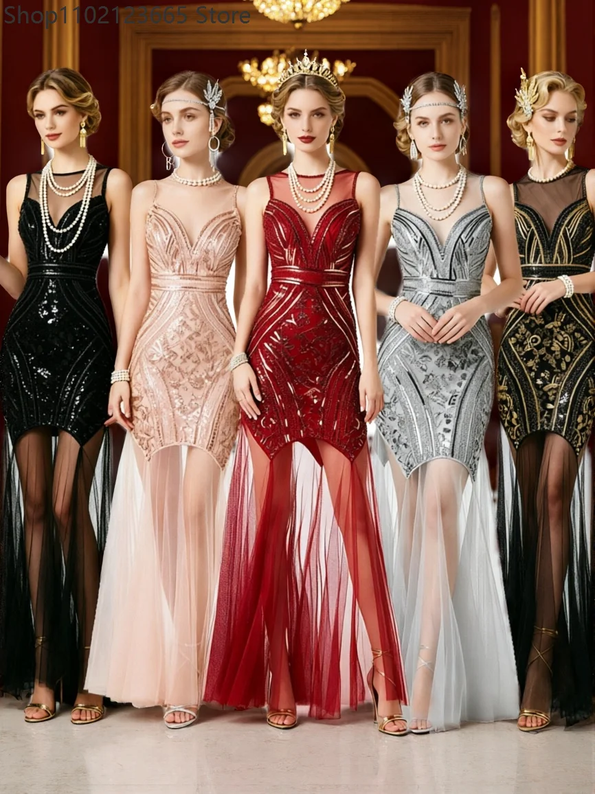 

Elegant Sequined Evening Gown For Women Retro Cosplay Style 1920s Gatsby-inspired Long Party Dress Sexy Sleeveless Dress 2026