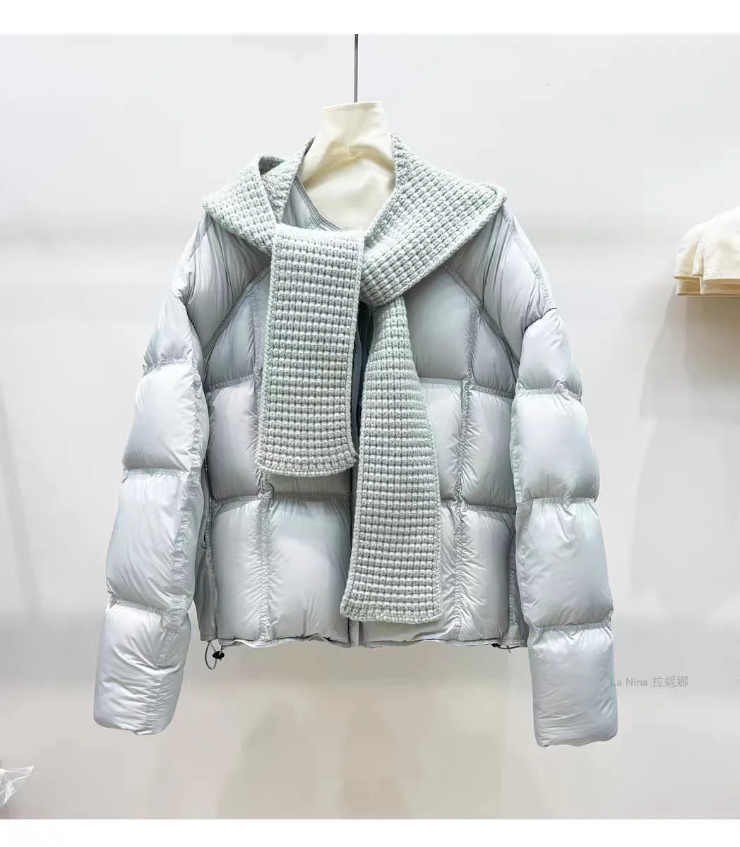 

2026 Осенне-зимняя парка, вязаная шапка, шаль, шарф, воротник, пуховик, утолщенный белый пуховик 90, пуховик с круглым вырезом