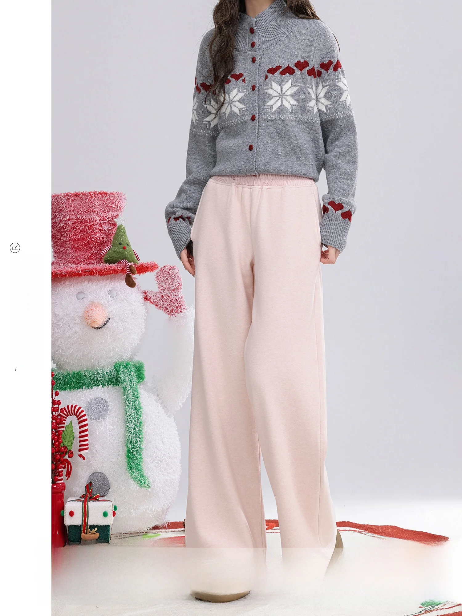 

Warm Fce Lined High Waist Casual Pants Women's Sli Simple Design Winter New Arrival Loose Fit Long Trousers