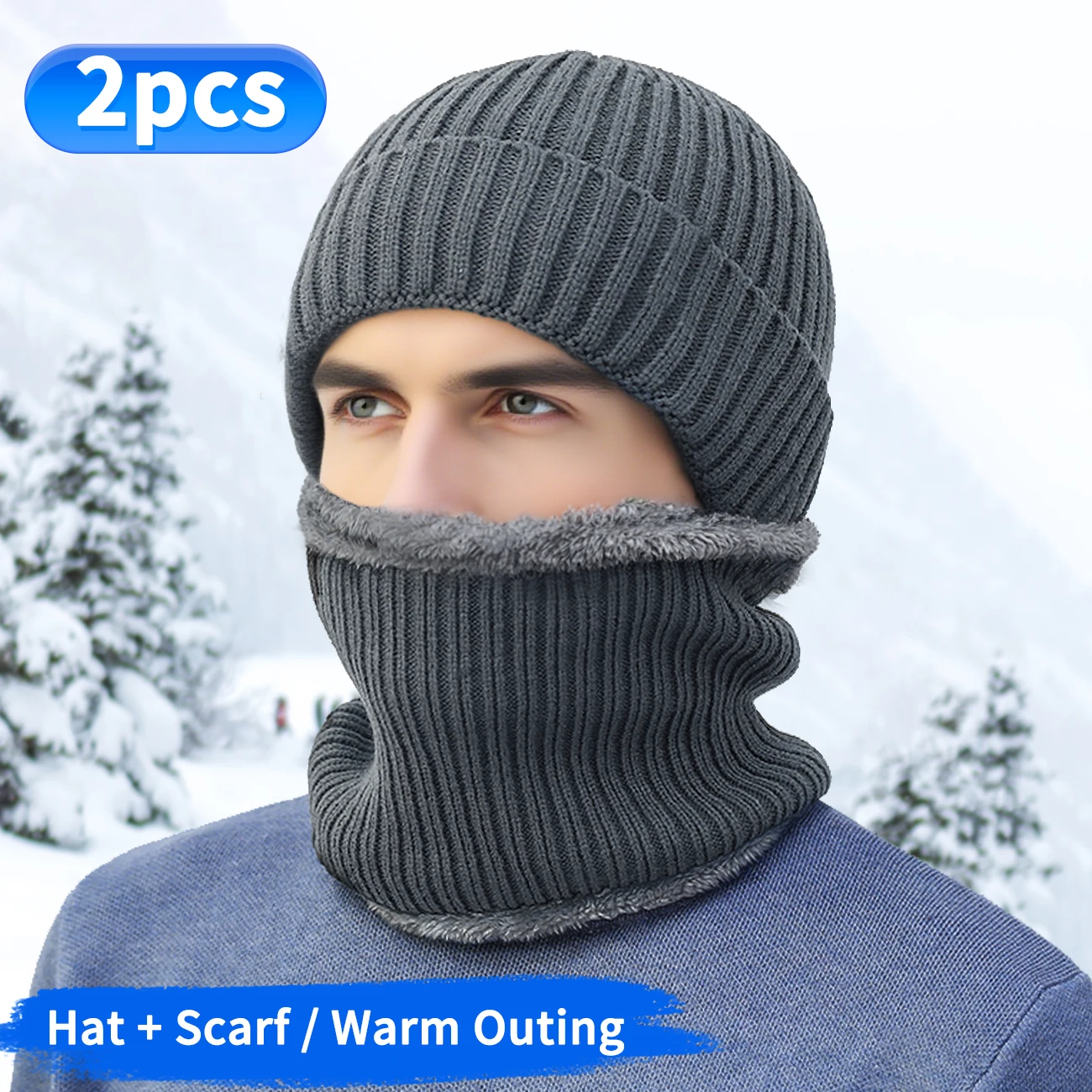 طقم مكون من قطعتين، بدلة شتوية دافئة، قبعة وقفازات، هدية شتوية للأصدقاء #1