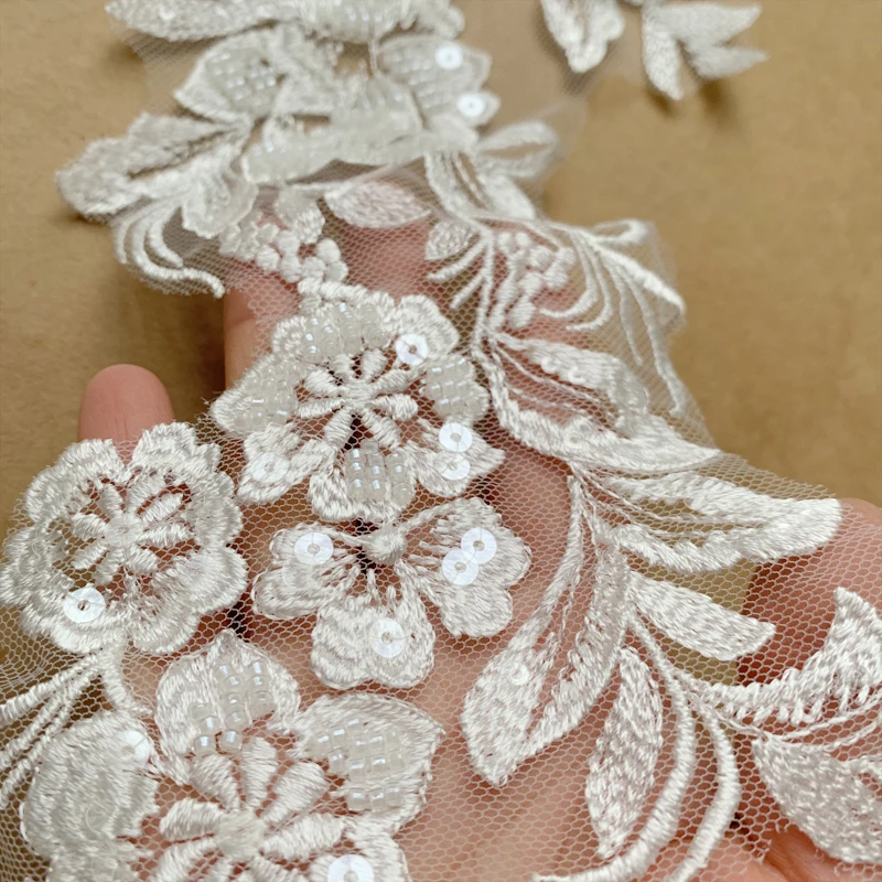 Flower Embroidery Lace Neckline Applique Trims, 3D Venise Patches, Luxury Beaded Craft, High End, New Arrival, 2 Pcs