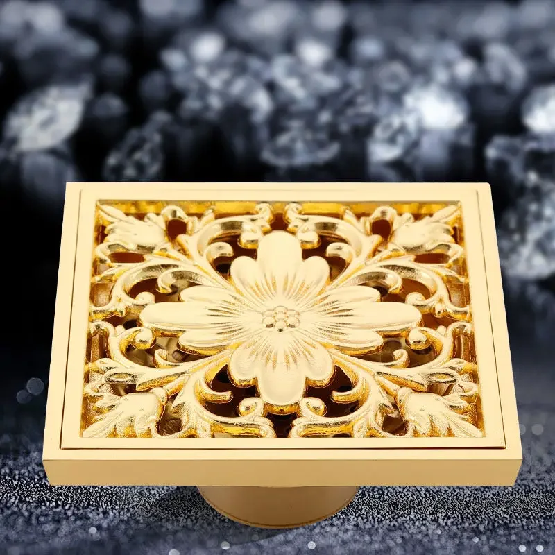 All-copper engraved gold deodorant floor drain filter element antique gold-plated brass bathroom bathroom floor drain