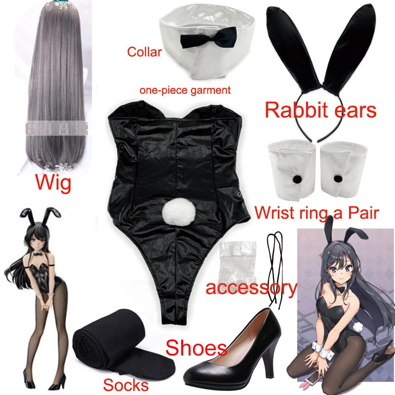 Cao Cấp Sakurajima Mai Trang Phục Hóa Trang BunnyGirl Halloween Ngộ Nghĩnh Trang Phục Tóc Giả/Mũ Đợi Đầu Đa Năng/Quần Áo/Tất/Vớ Giày Cao Gót