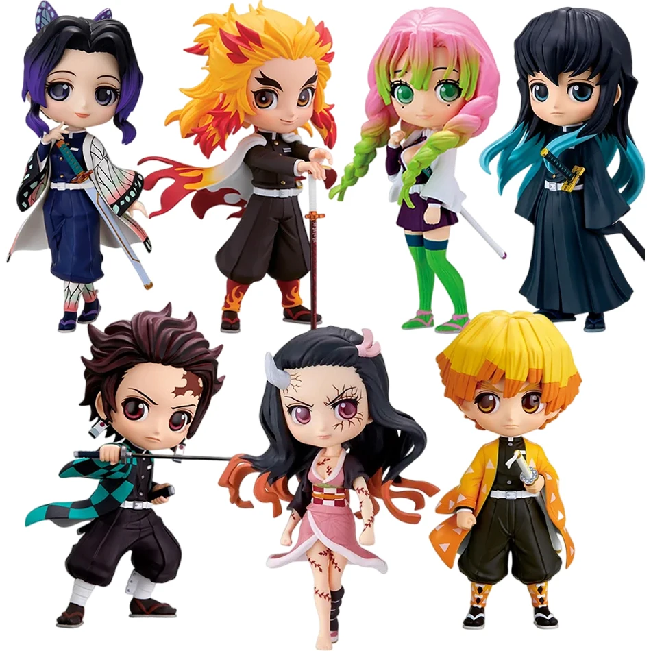 Hot 15cm Anime Demon Slayer Figure Nezuko Tanjirou Zenitsu Inosuke Kyoujurou Giyuu Kawaii Qposket Figural PVC Model Toys Gifts