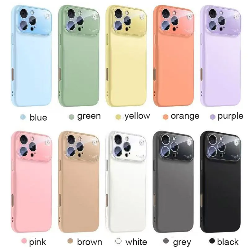 Nueva funda de teléfono con ventana grande de película de cristal de lente completa Aroma para iphone 11/12/13/14/15/16 Pro Max Plus Fundas de silicona a prueba de golpes