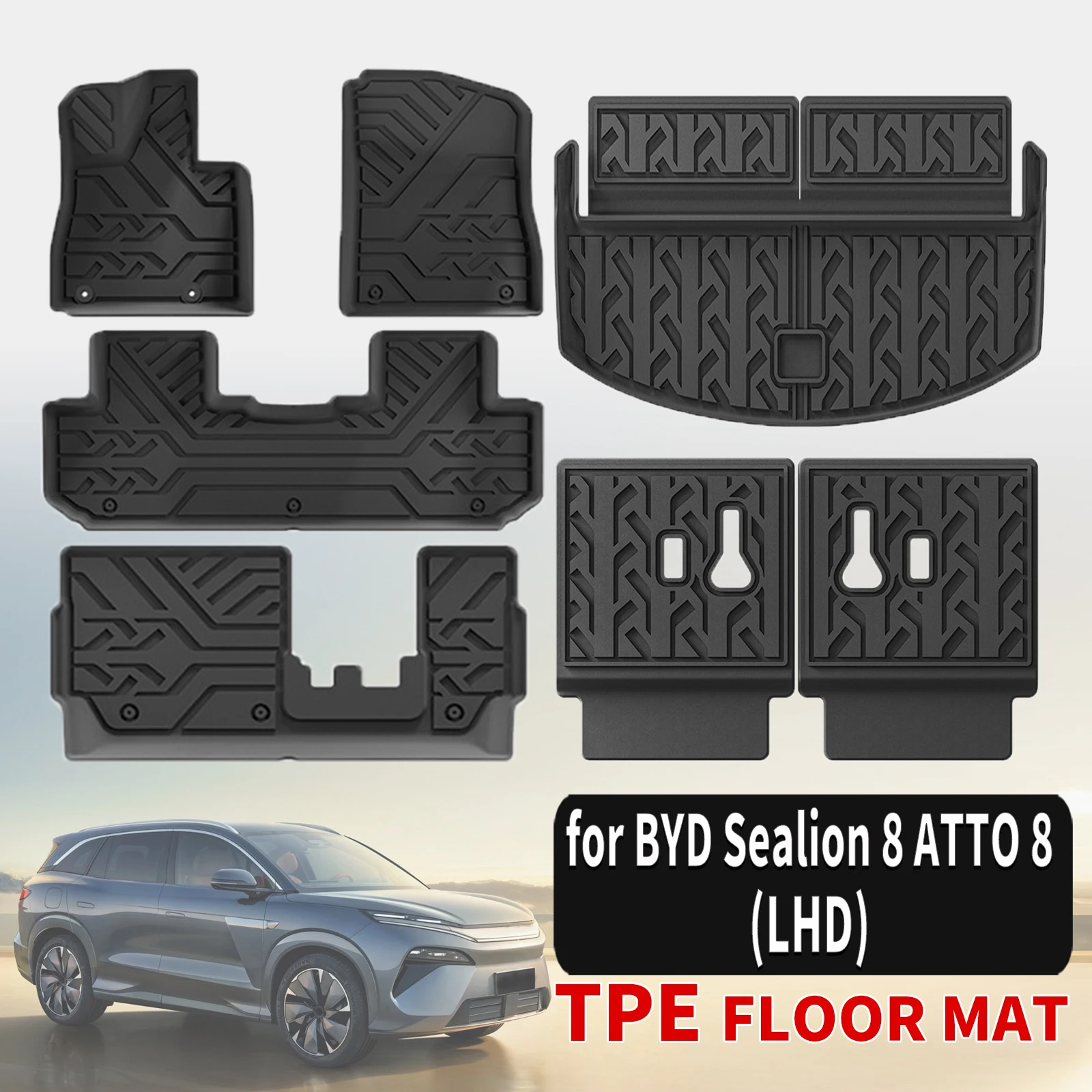 for BYD Sealion 8 ATTO 8 Tang L 2025-2027 Custom Eco-Friendly TPE Floor Mats, All-Weather Waterproof Liners & Trunk Pad