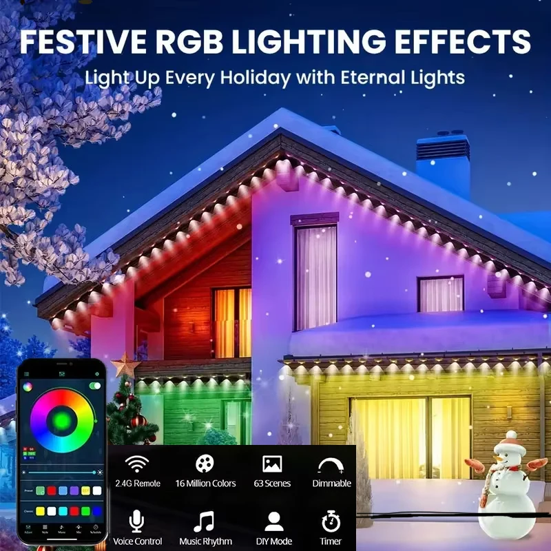 RGBIC Smart Fairy Lights 16 Million Color Music Sync Remote Control Smart Outdoor Lamp Timer Function Outdoor House Lights
