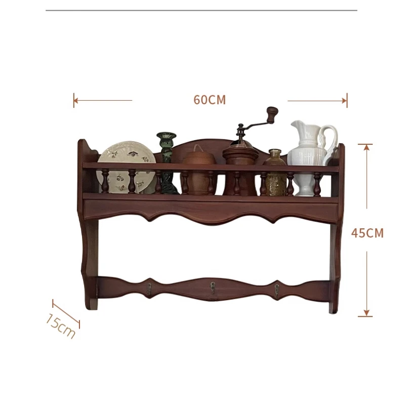 

American retro solid wood antique cup holder wall wall teacup hanging coffee cup storage cabinet