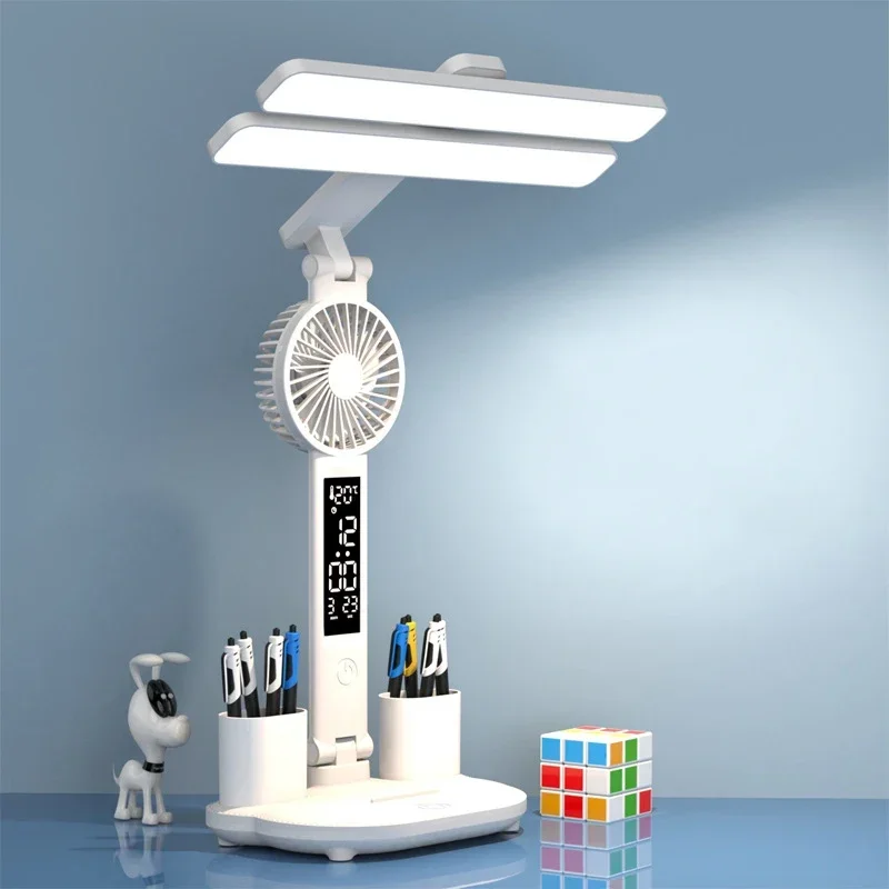 Rechargeabl Led Table Lamps Clock Wth Fan Dispaly Reading Lights Bedhead Living Room Decoration Touch Lighting Study Desk Lights