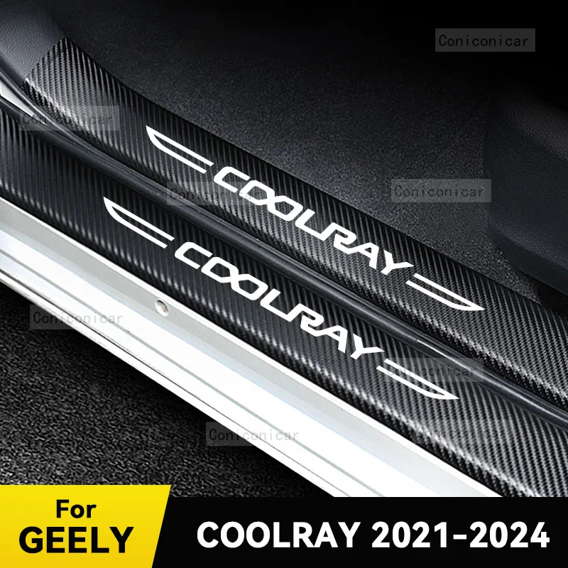 For GEELY COOLRAY 2021-2024 2023 Car Door Sill Scuff Plate Pedal Decor Carbon Fiber Waterproof Protector Sticker Accessories