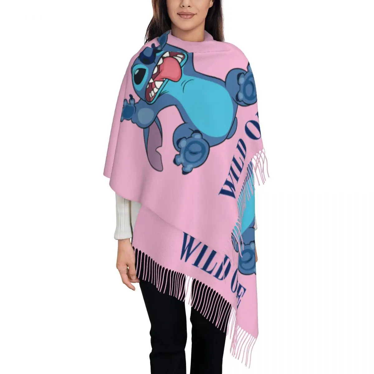 

Custom Stitch Tassel Scarf Women Winter Fall Warm Shawl Wrap Lady Wild One Cartoon Funny Scarves