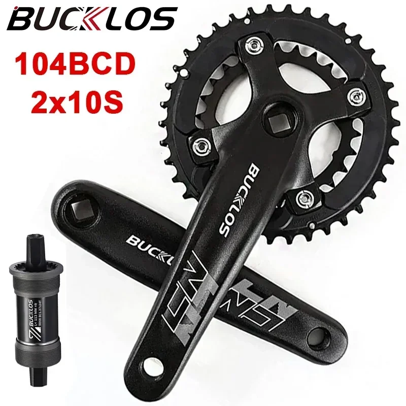 BUCKLOS Mountain Bike Square Connecting Rods Crankset 104BCS Cycling Crank Set 10S Double Sprocket MTB Bicycle Crank Chainring