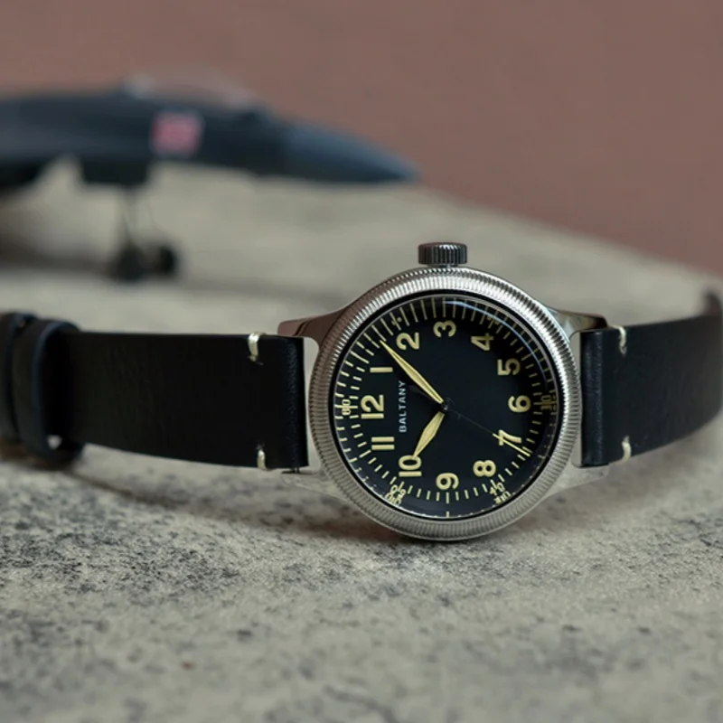 Baltany ريترو الفاخرة العسكرية التلقائية الميكانيكية ساعة رجالية الياقوت الزجاج الفولاذ المقاوم للصدأ 100 متر مقاوم للماء تكريم الساعات