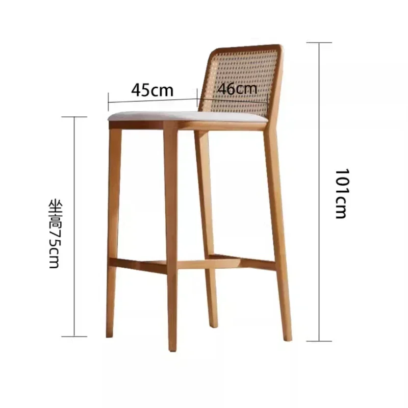 Silla de Bar nórdica de madera maciza, sillas de Bar de lujo ligeras y minimalistas para el hogar, respaldos tejidos de ratán, taburetes altos, muebles