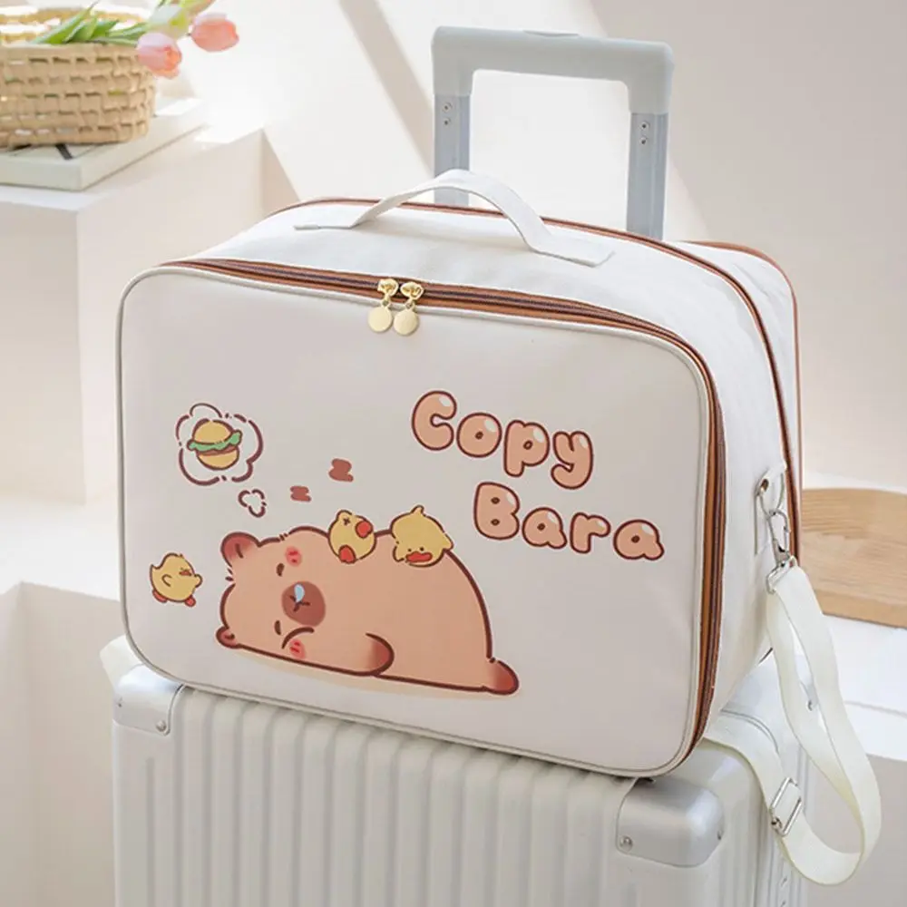 Creative Cartoon Capybara Handbag Portable Zipper Travel Duffel Bag Kawaii with Elastic Band Toiletries Organizer