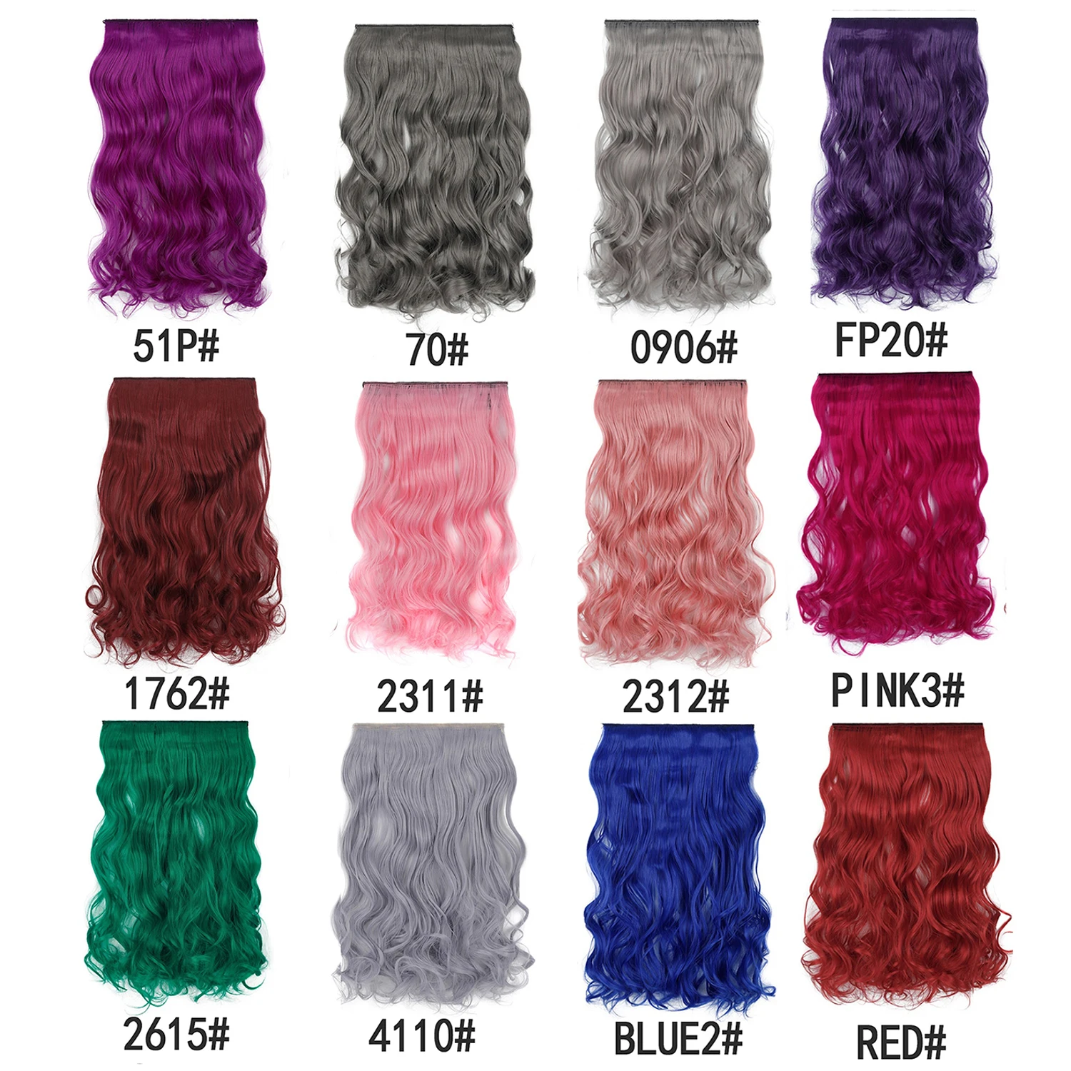 Jeedou Clip-in-Haarverlängerung, buntes, gewelltes Haar, einteilig, 5 Clips, synthetische rote, blaue, grüne Haarteile für Frauen und Mädchen, für den täglichen Gebrauch – Detail 3