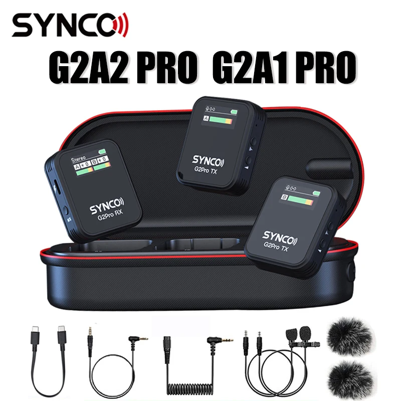 

SYNCO G2A2 Pro Wireless Lavalier Microphone Magnetic Back Clip Lapel Microphone Noiseless Mic with Charging Box for Camera Phone