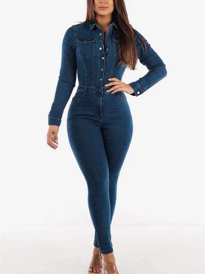 

Street Jeans Jumpsuits Autumn Clothes Women 2024 Vintage Bodycon Pencil Pants Denim Rompers Playsuits One Pieces Overalls Outfit