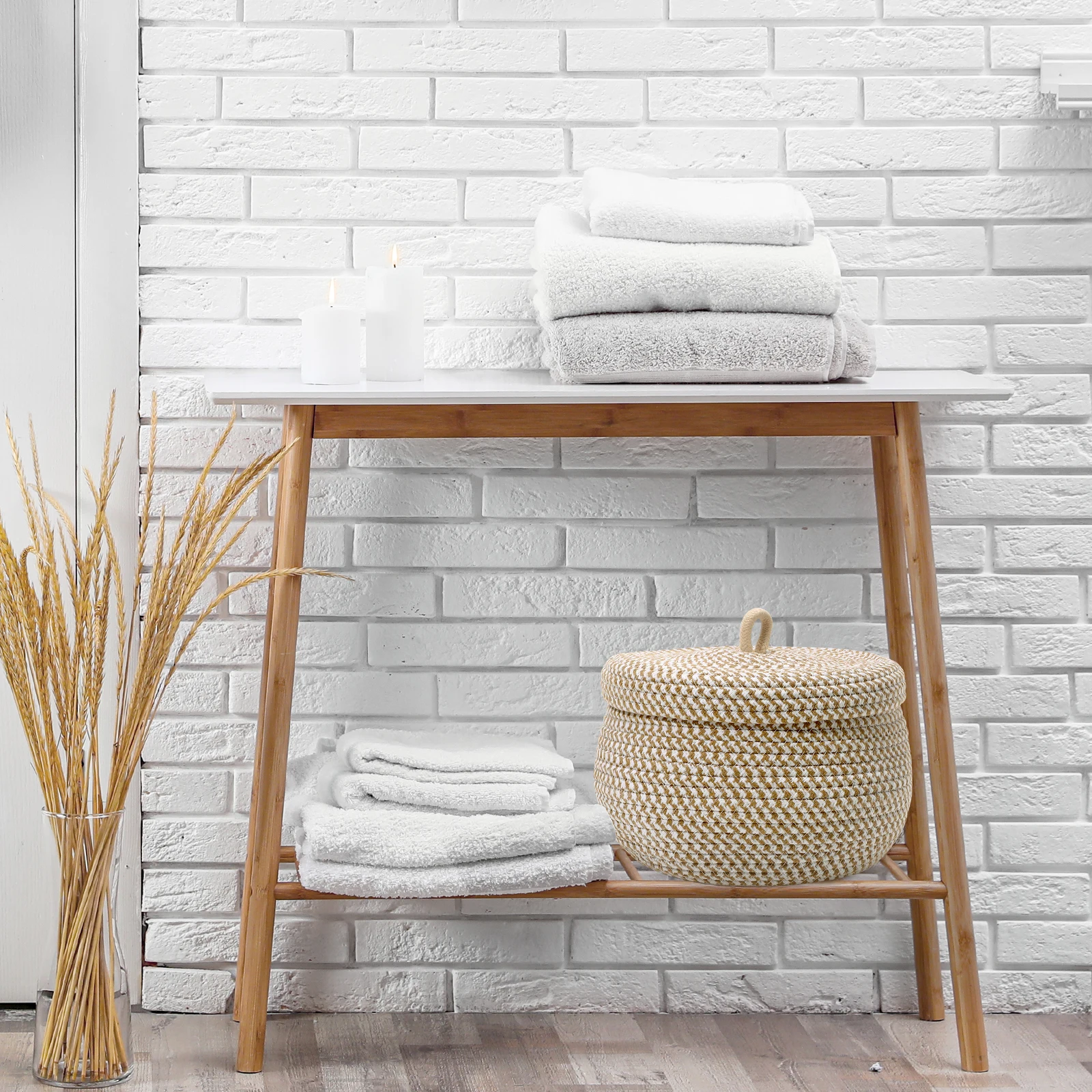 

Round Woven Rope Storage Basket with Lid Decorative Organizer Storage Baskets With Lids for Home Small Baskets