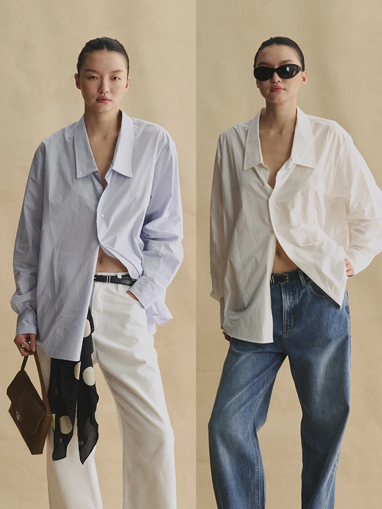 

Женская хлопковая рубашка-кардиган с низким вырезом, плотной вязки, глубокого кроя, в интеллектуальном стиле, свободного кроя, с длинным рукавом, дышащая, приятная к телу