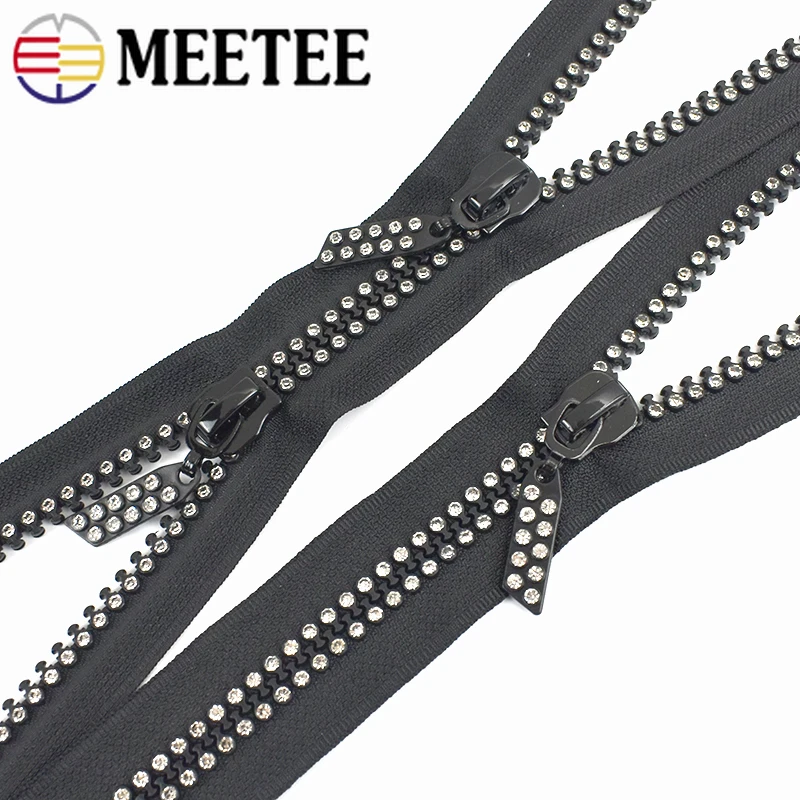 10# 60/70/80cm Resin Zipper Single Double Slider Opend End Rhinestone Zips Jacket Bag Clothes DIY Sewing Decorative Accessories