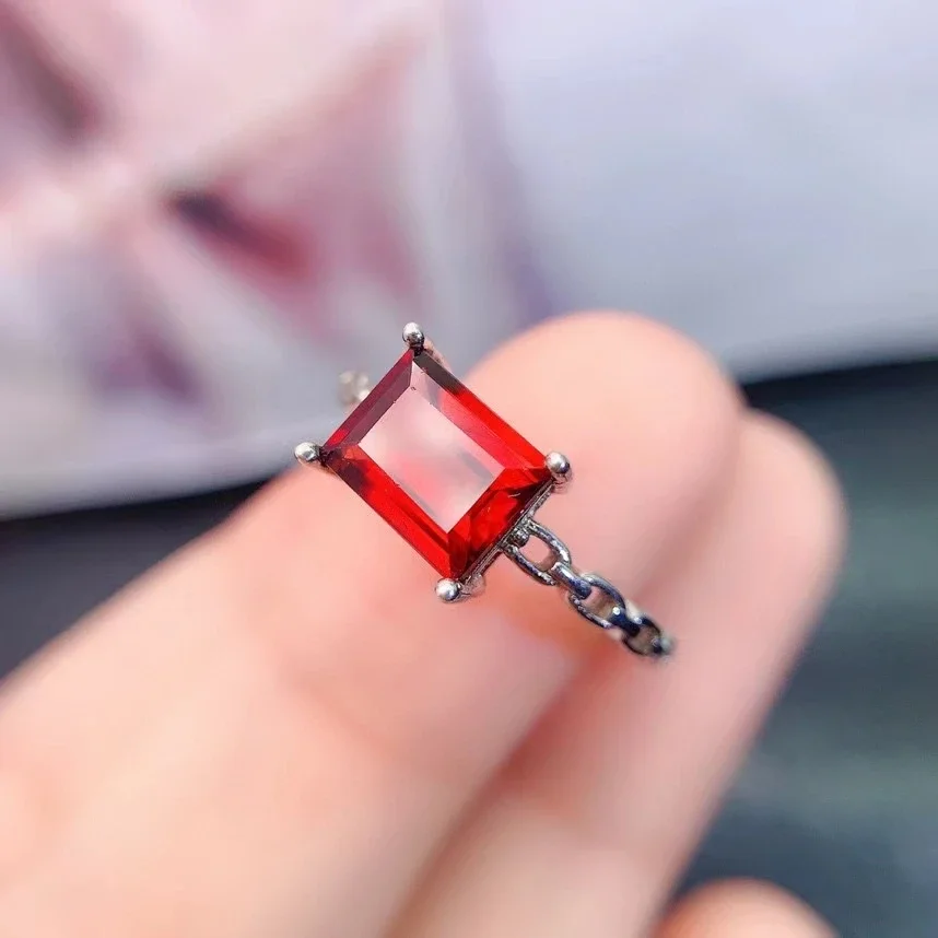 

Rectangle Garnet Ring 6*8mm 1.2ct Natural Garnet Silver Ring for Daily Wear Solid 925 Silver Gemstone Jewelry with Gold Plating