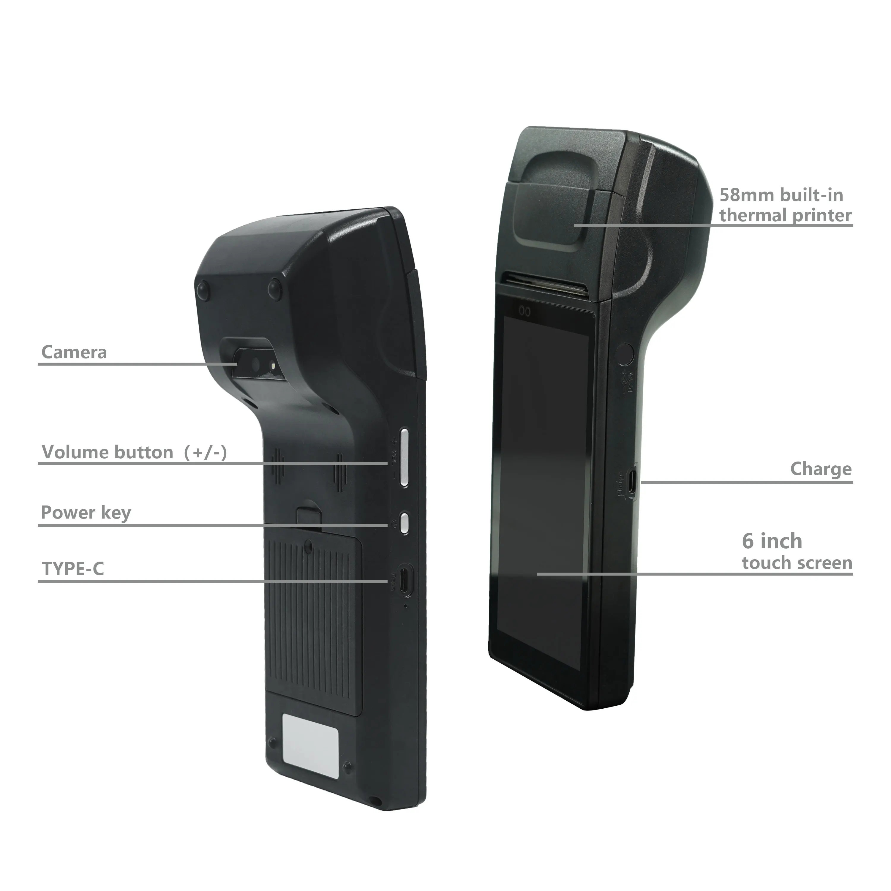 أحدث المصنع 6 بوصة مستقرة 64 بت أندرويد 14 محطة نقاط البيع المحمولة المحمولة مع آلة الطابعة