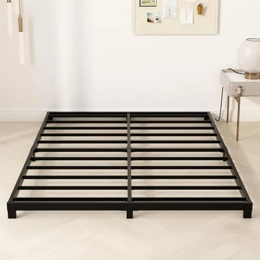 

Metal Platform Queen Bed Frame 4 Inch Low Profile Design Easy Assembly Squeak Resistant Black Noise-Free 3000 lbs Capacity