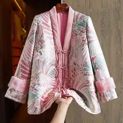 High End 2023 Chinese Style Autumn And Winter New V-Neck Beading Single Breasted+ Tassel Mink Fur Spliced Cuffs Loose  Coat S-XL